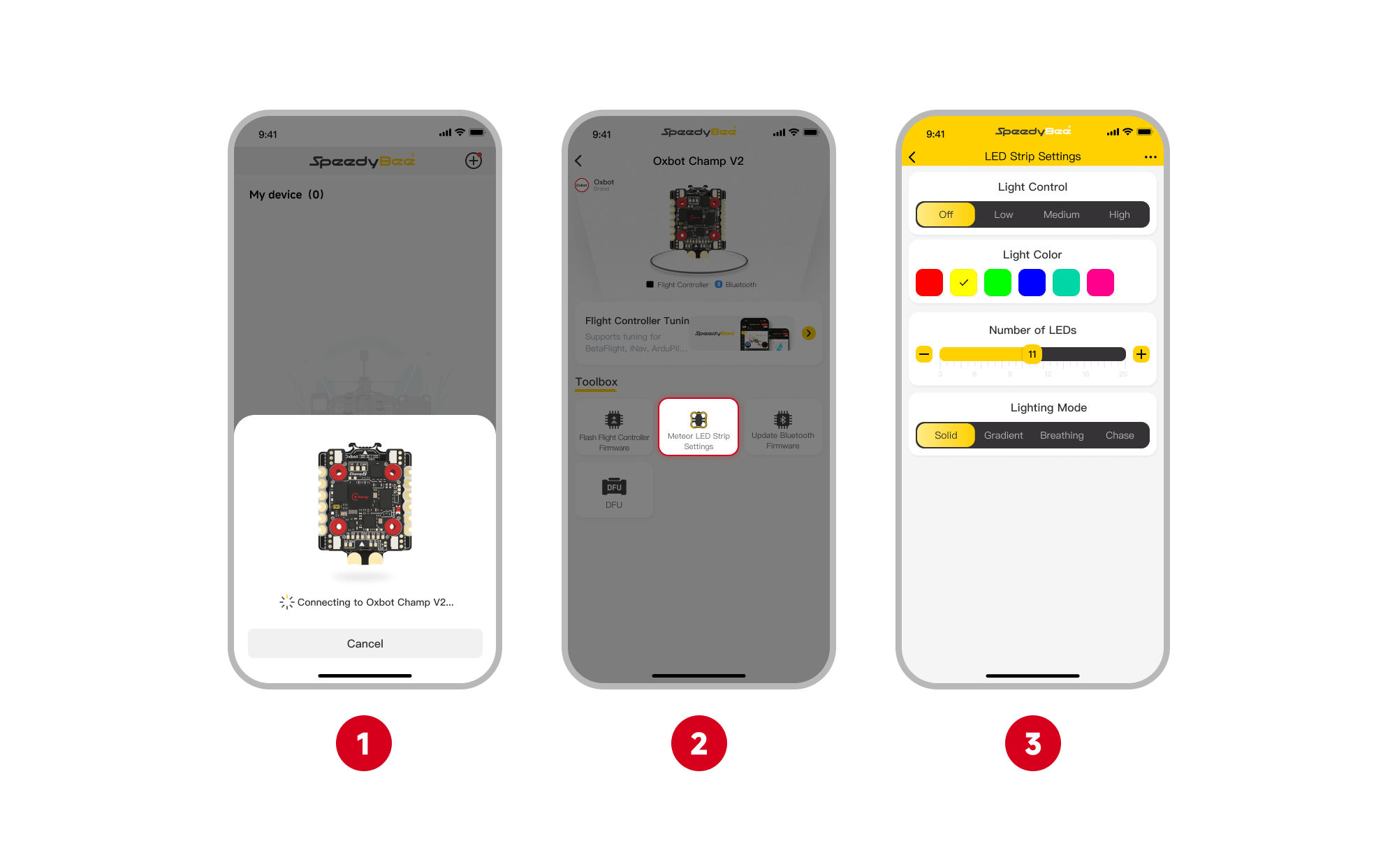 SpeedyBee App Meteor LED Settings