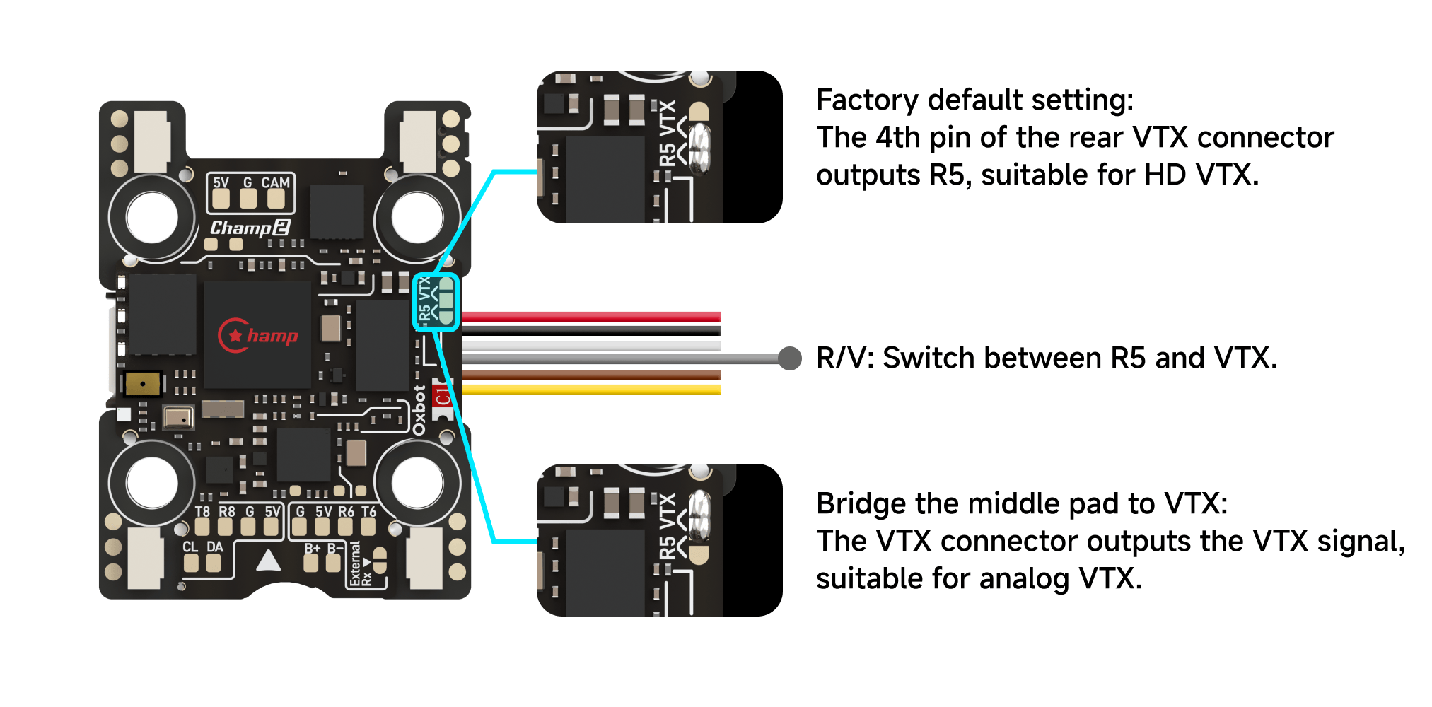 VTX connector Pin 4 switches between R5 and VTX